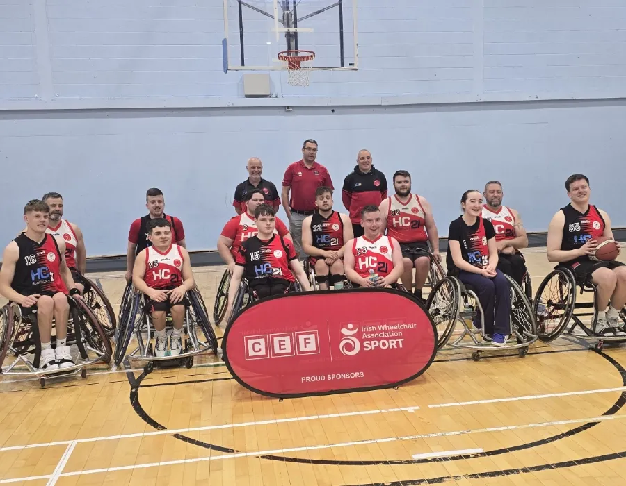 junior wheelchair basketball player group on court
